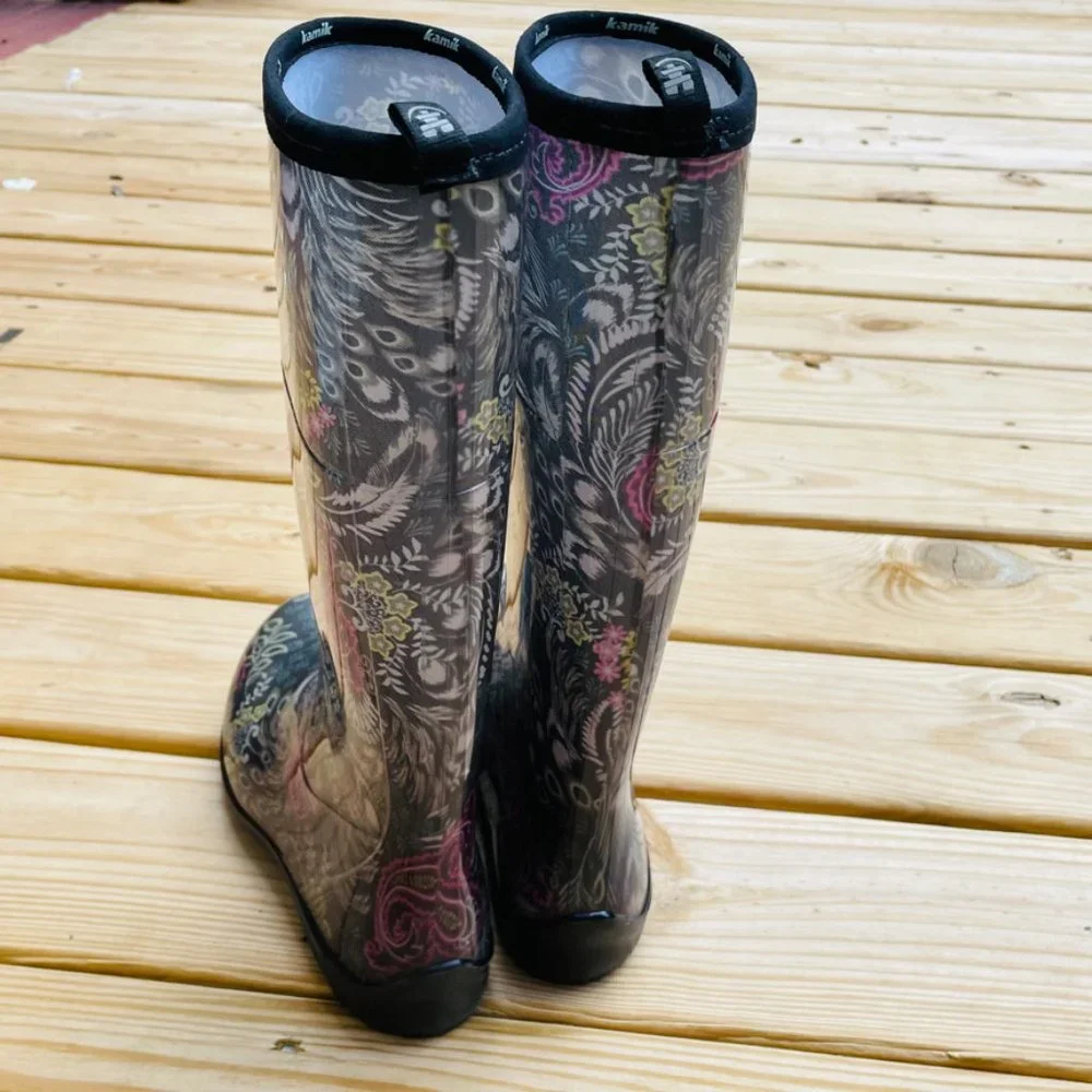 EUC Kamik Paisley Rain Boots Women's Size 9 Waterproof Rubber Boots